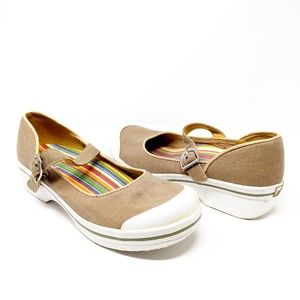 Dansko Beige and White Mary Jane Flats